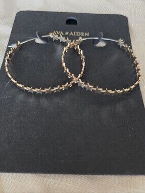 Ava & Aiden Rose Gold Star-Trim Hoop Earrings